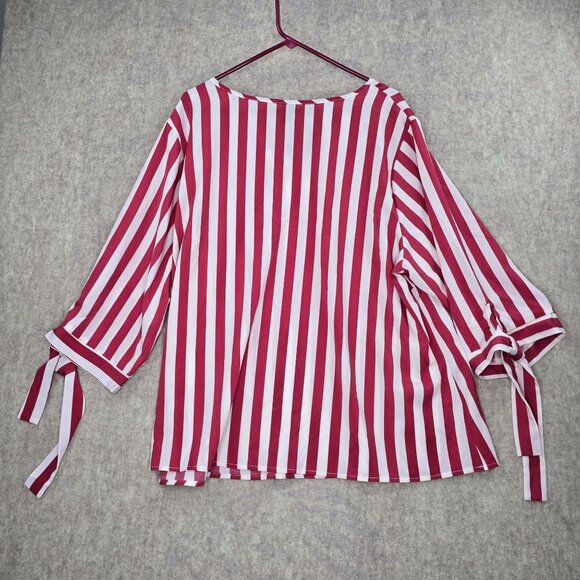Red & White Striped Blouse With Tie Sleeves Shein Curve 5XL Polyester & Elastane - Picture 2 of 7